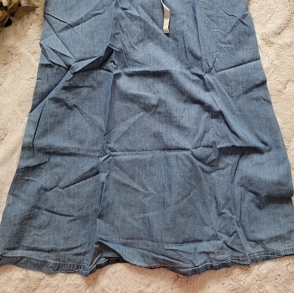Loft 100% Cotton Blue Denim Style Lace Up Collar Sleeveless Dress XS - Picture 3 of 9
